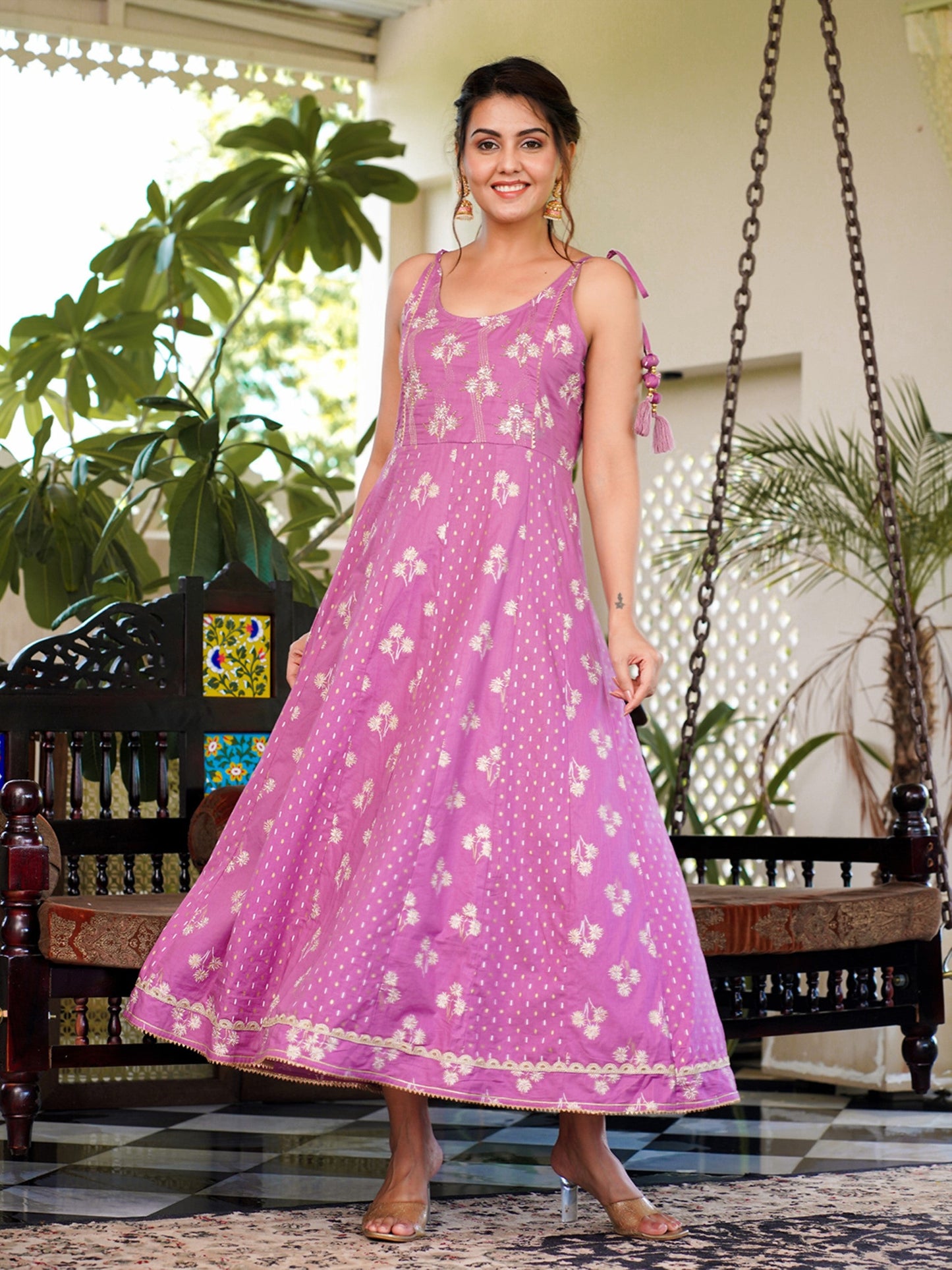 Women's Purple Strappy Anarkali Dress