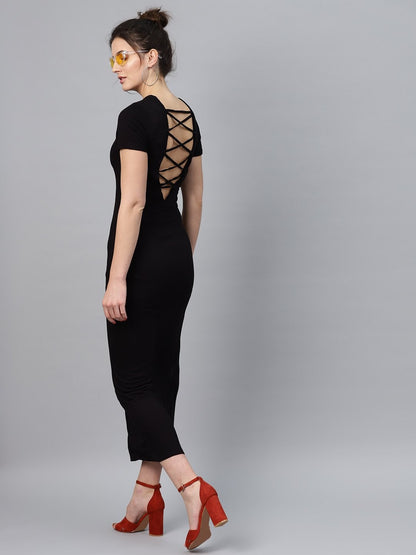Women's Black Back Criss Cross Neck Maxi