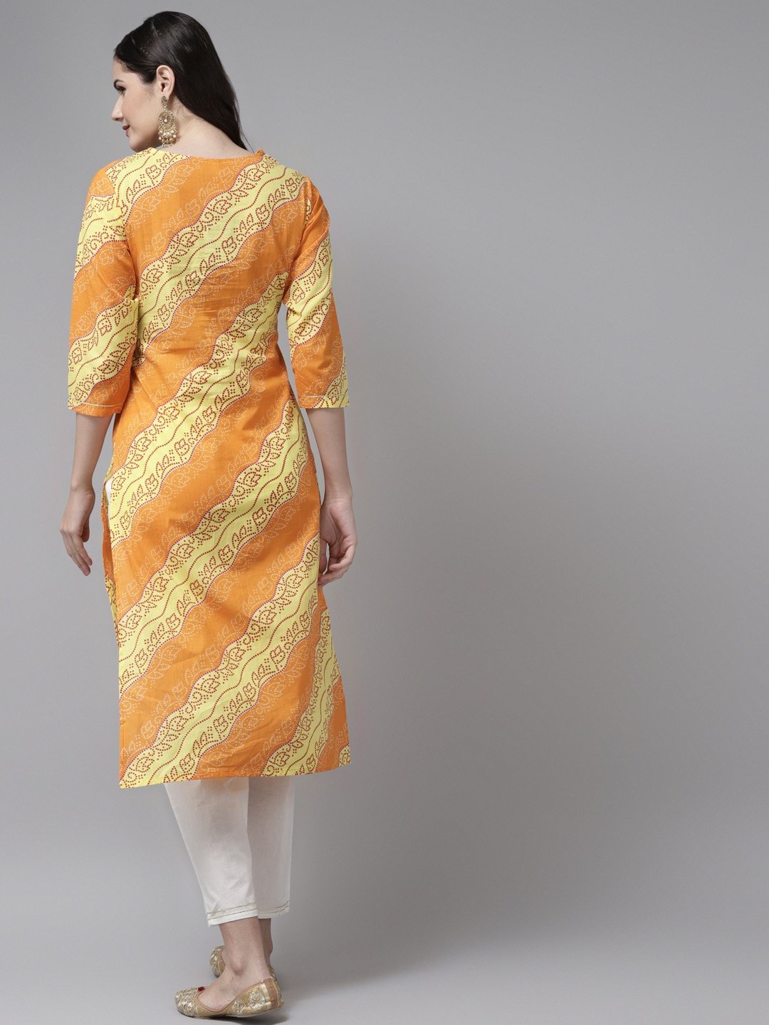 Women's Yellow & White Bandhani Printed Kurta Set