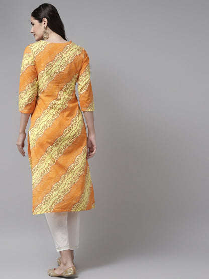Women's Yellow & White Bandhani Printed Kurta Set