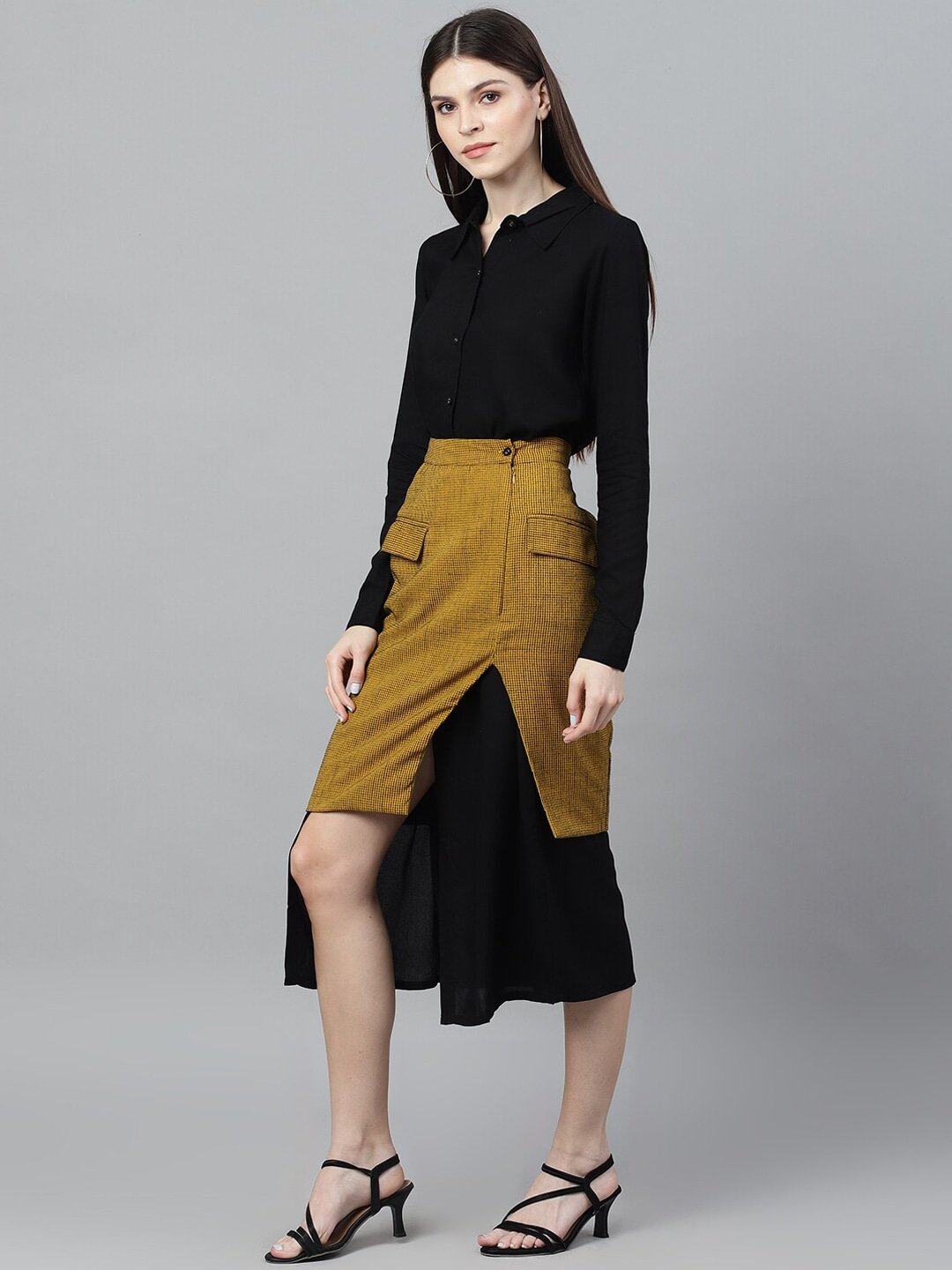 Women's  Black Checked A-Line Dress