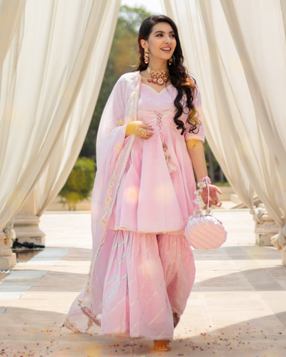 Women's Pink Rhythm Gota Sharara Set