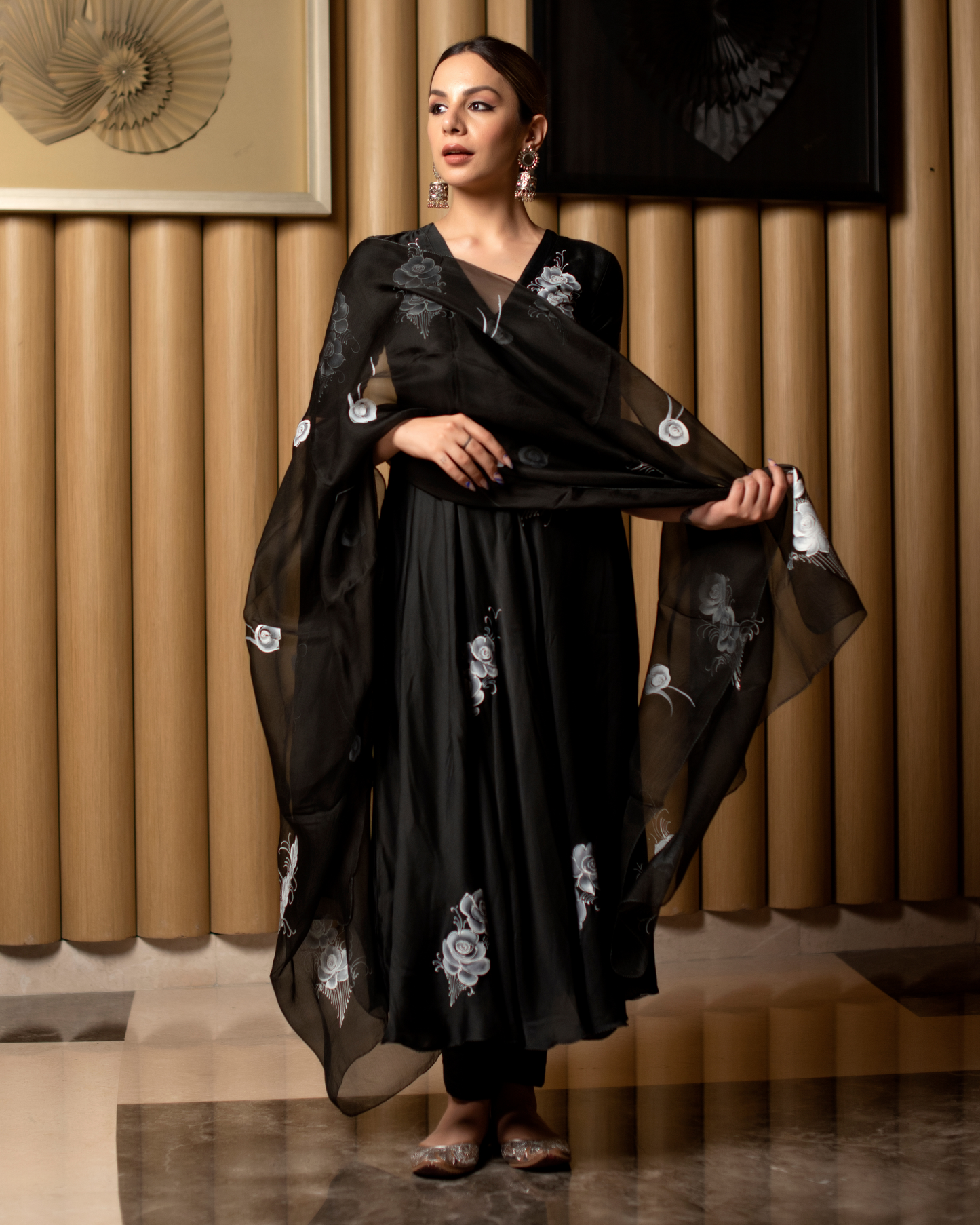 Women's Leather Black Handpainted Suit Set