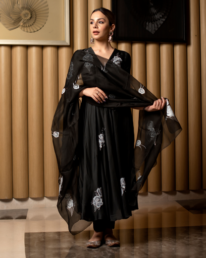 Women's Leather Black Handpainted Suit Set