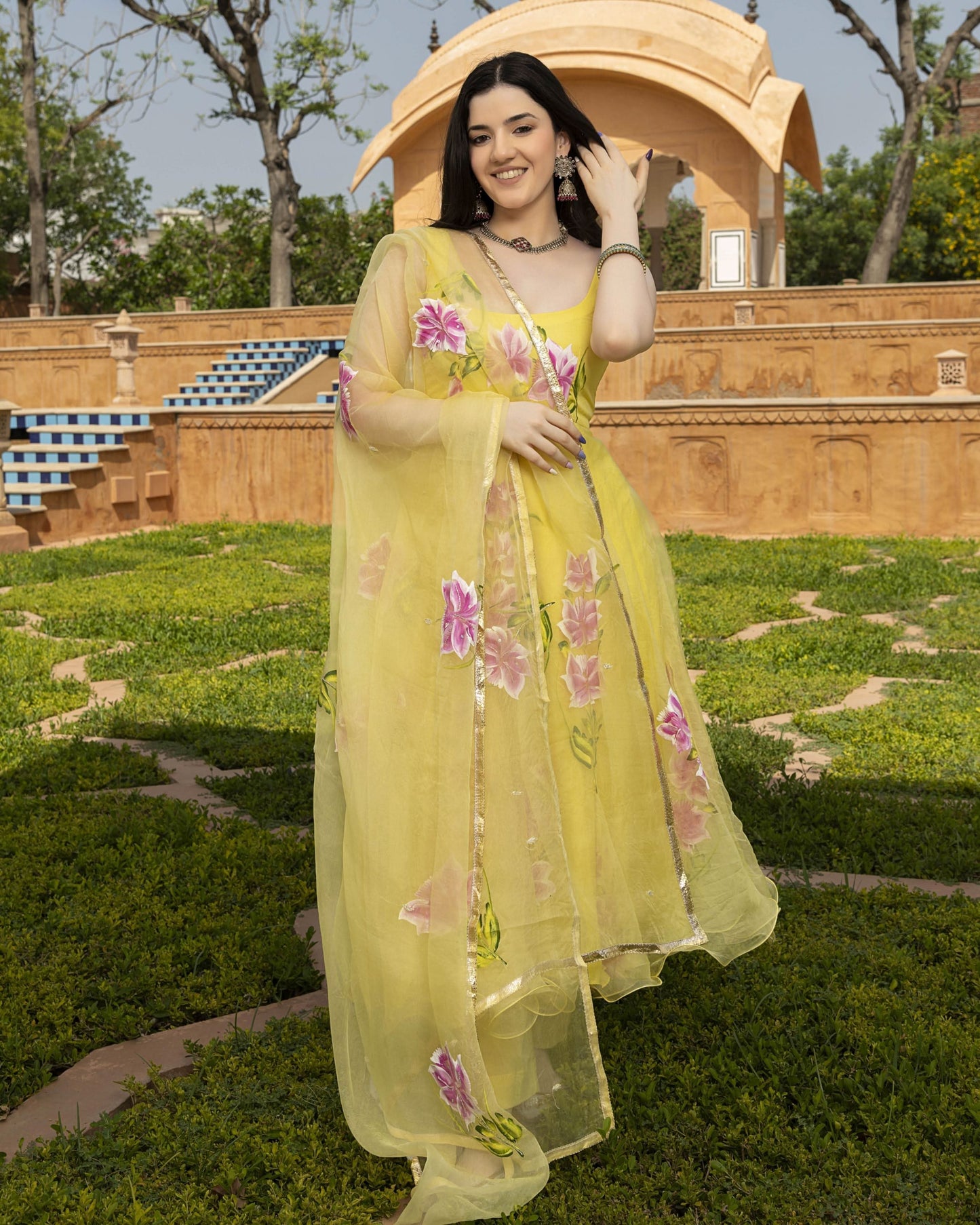Women's Ahyana Handpainted Organza Suit Set
