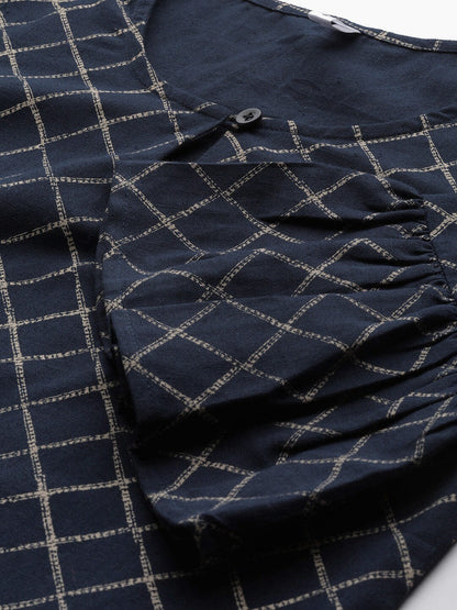 Women's Navy Blue Checked Kurta