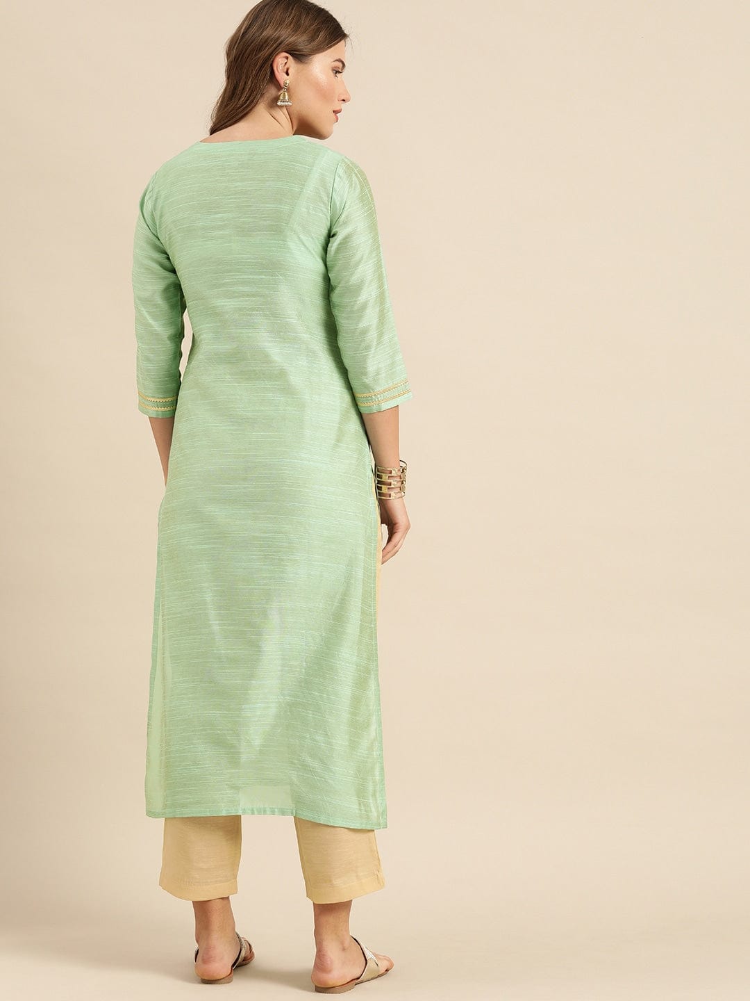 Women's Sea Green Floral Embroidered Kurta