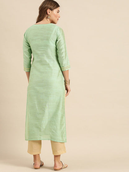 Women's Sea Green Floral Embroidered Kurta