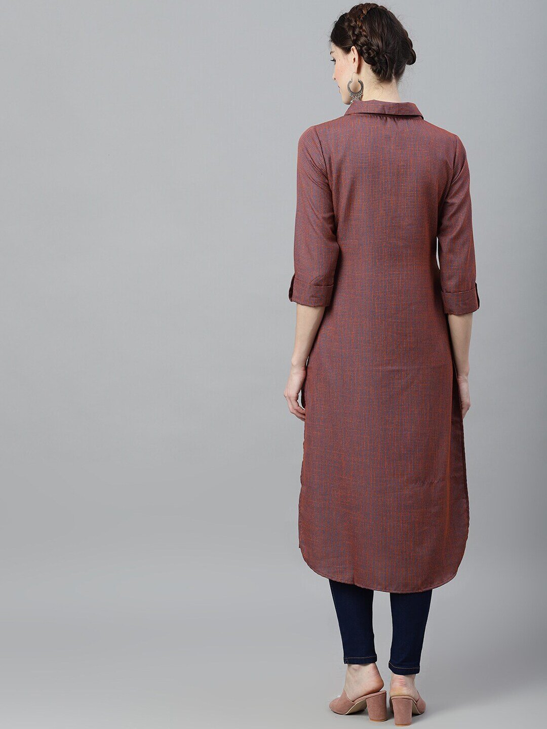 Women's  Blue & Orange Striped A-Line Kurta