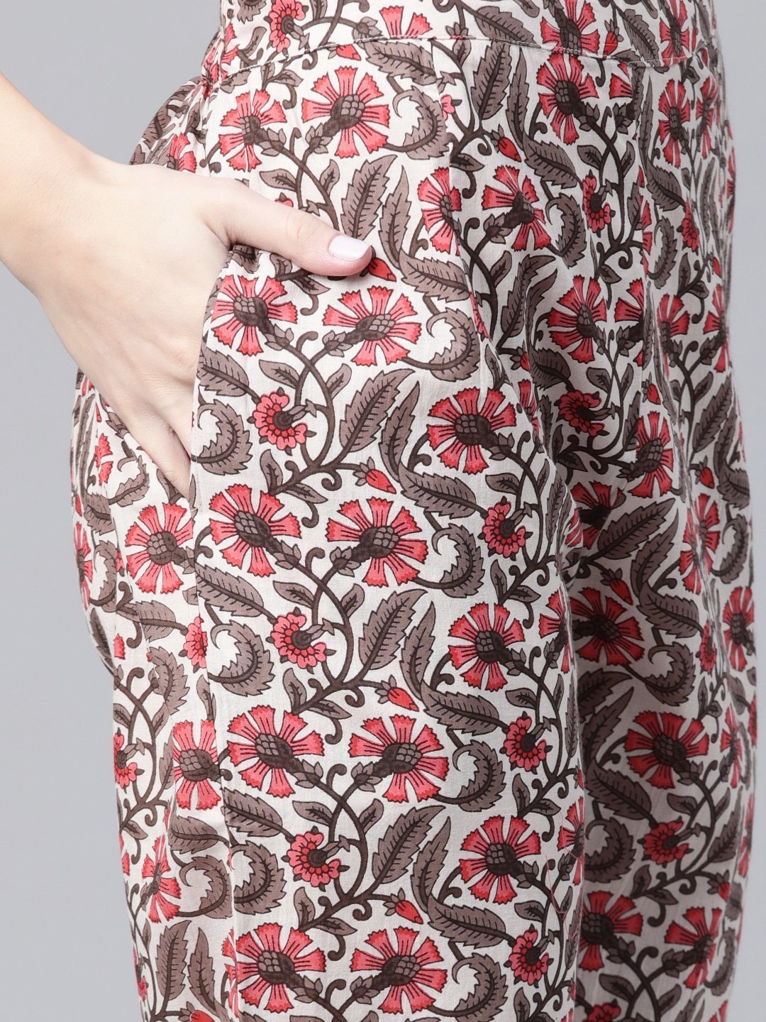 Women's  Pink & White Printed Kurta with Trousers