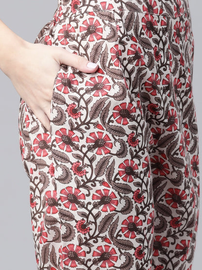 Women's  Pink & White Printed Kurta with Trousers