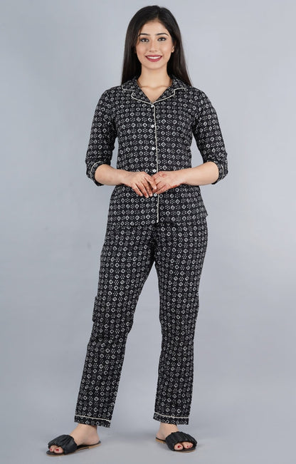 Women's Black Abstract Shirt Kurta Pyjama Set