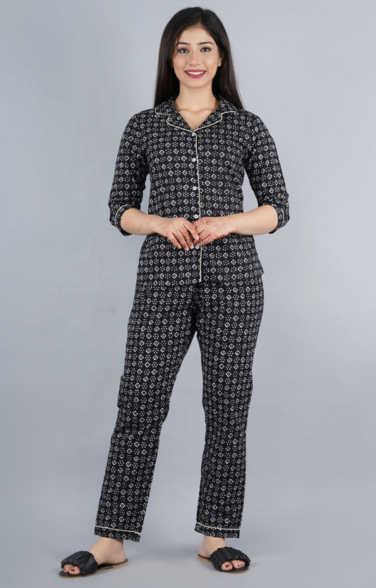 Women's Black Abstract Shirt Kurta Pyjama Set