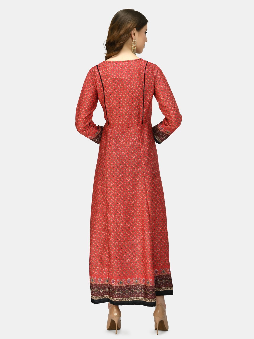 Women Red Printed Silk Dress by Myshka (