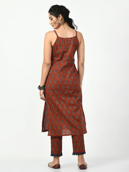 Women's Rust Straight Printed Kurta
