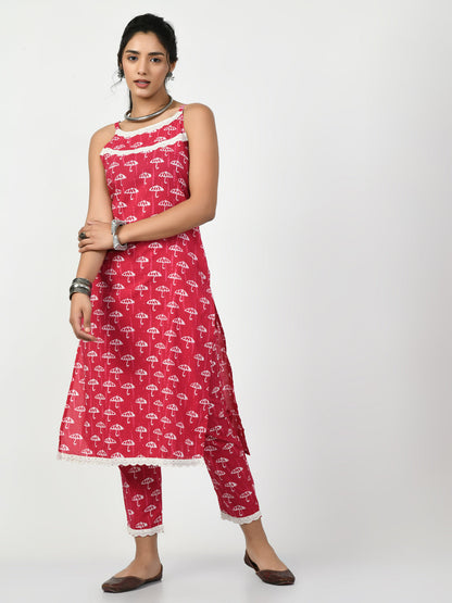 Women's Pink Straight Printed Kurta