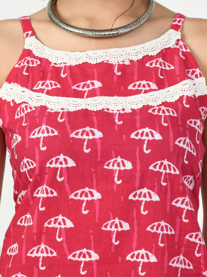Women's Pink Straight Printed Kurta