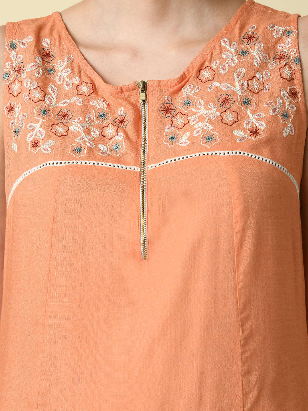 Women's Peach Embroidered Kurta With Palazzo