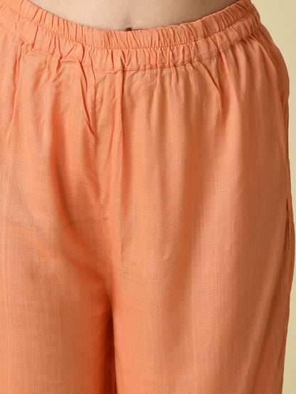Women's Peach Embroidered Kurta With Palazzo