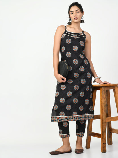 Women's Black Printed Kurta With Trouser