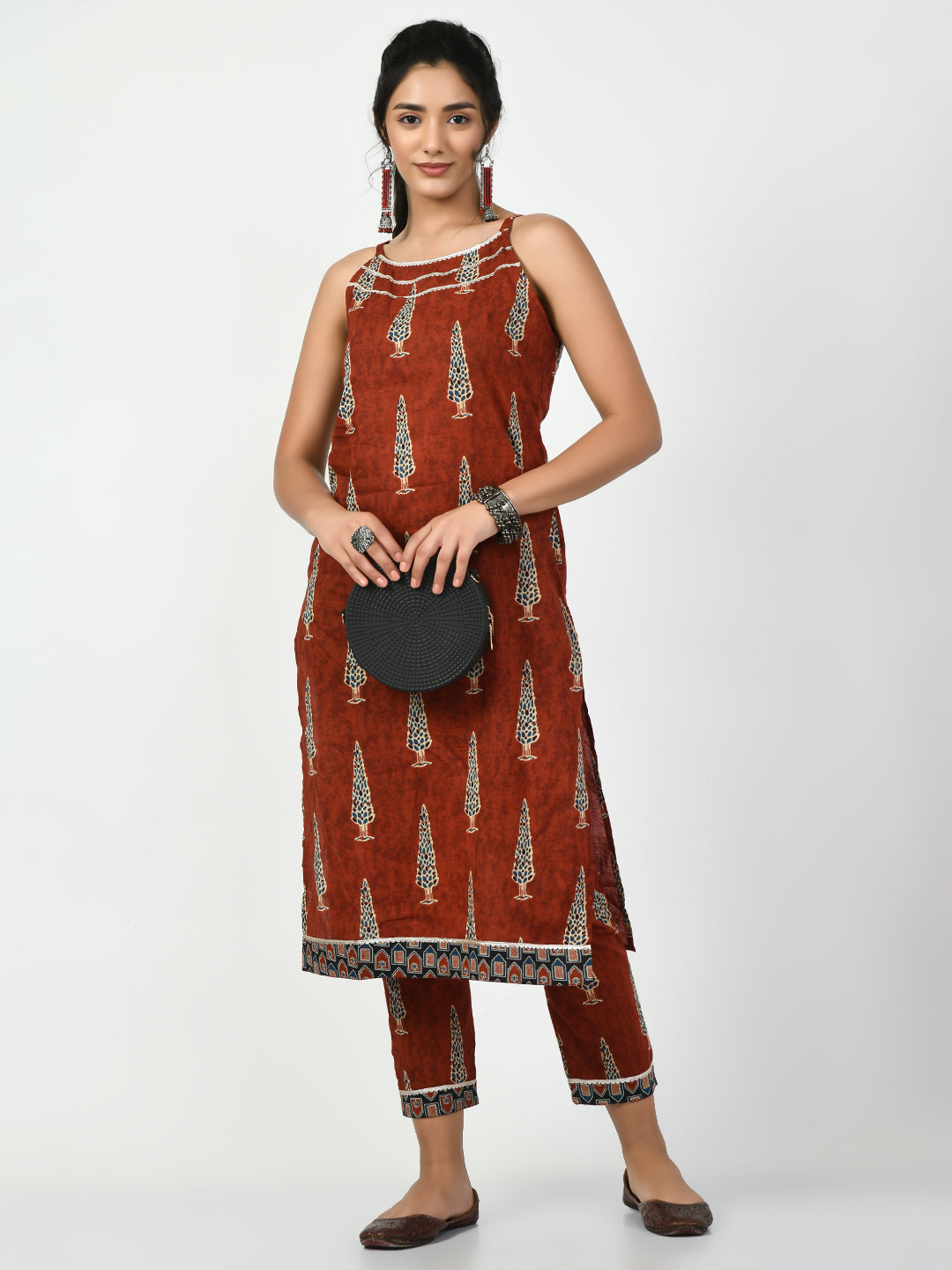 Women's Rust Printed Kurta With Trouser