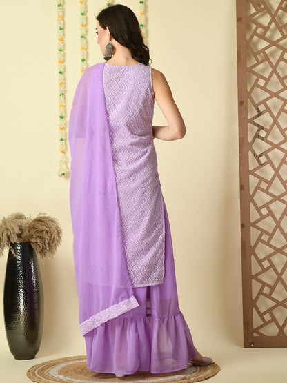 Women's Purple  Georgette Kurta & Skirt With Dupatta Party Sets