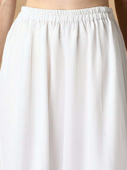 Women's White  Georgette Kurta & Skirt With Dupatta Party Sets