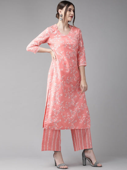 Women's  Pink & White Printed Kurta with Palazzos