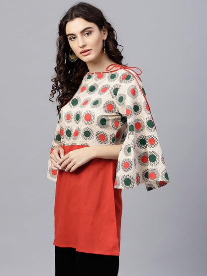 Women's Multi Colored Dress With Boat Neck And 3/4 Flared Sleeves