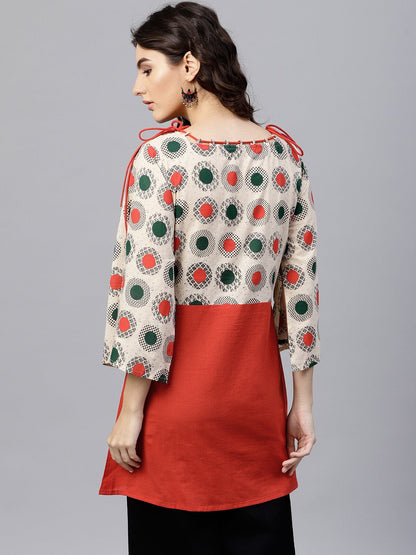 Women's Multi Colored Dress With Boat Neck And 3/4 Flared Sleeves