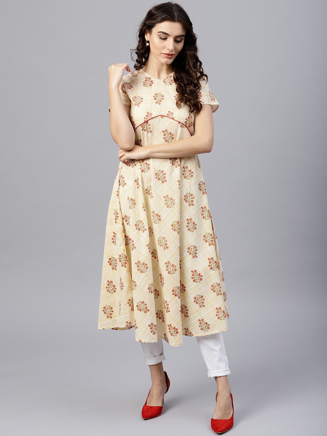Women's Multi Colored Tunic With One Sided Collar And 3/4 Sleeves
