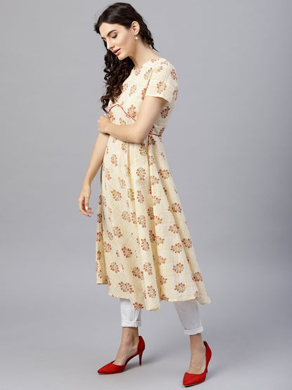 Women's Multi Colored Tunic With One Sided Collar And 3/4 Sleeves
