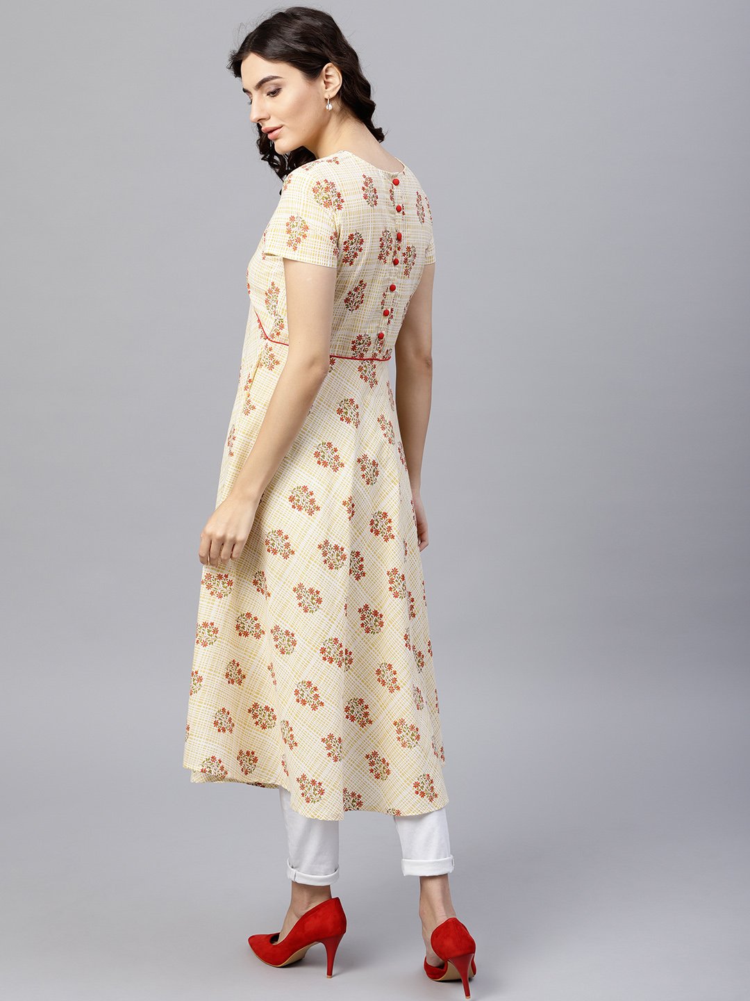 Women's Multi Colored Tunic With One Sided Collar And 3/4 Sleeves