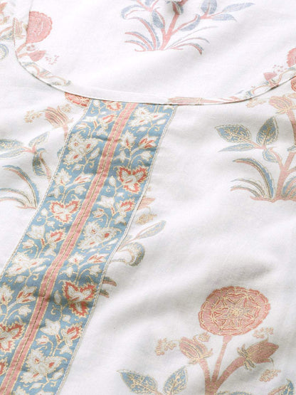 Women's  White & Pink Floral Foil Print Kurta with Palazzos