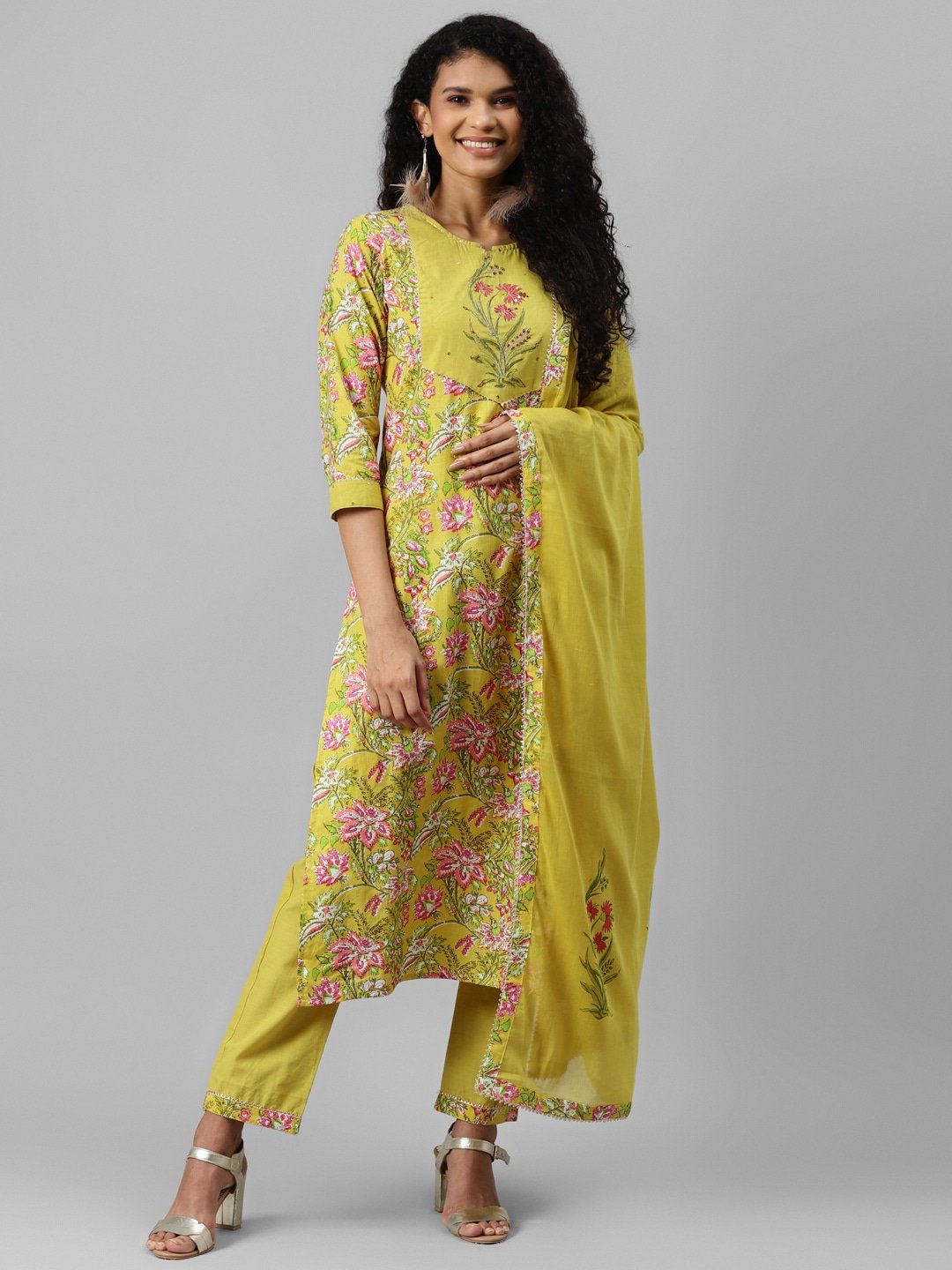 Women's Lime Green Printed Kurta Set