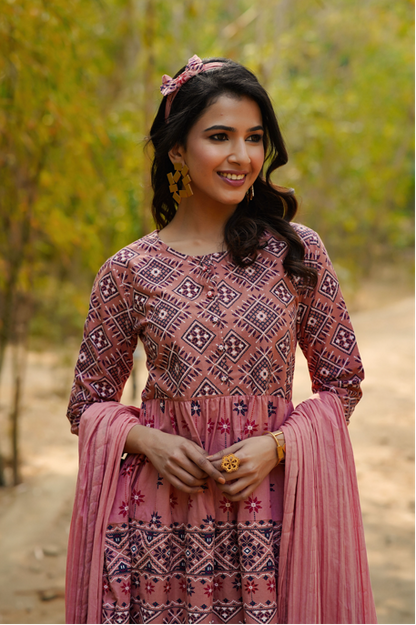 Women's Cambric Printed Flared Tunic Sharara Dupatta Set