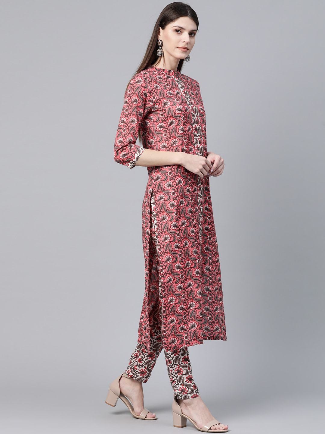 Women's  Pink & White Printed Kurta with Trousers