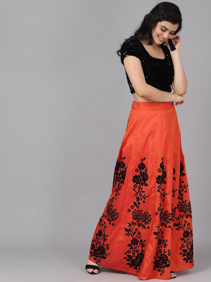 Women's Orange Lehenga Choli With Dupatta