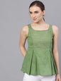 Women's  Green Striped A-Line Top