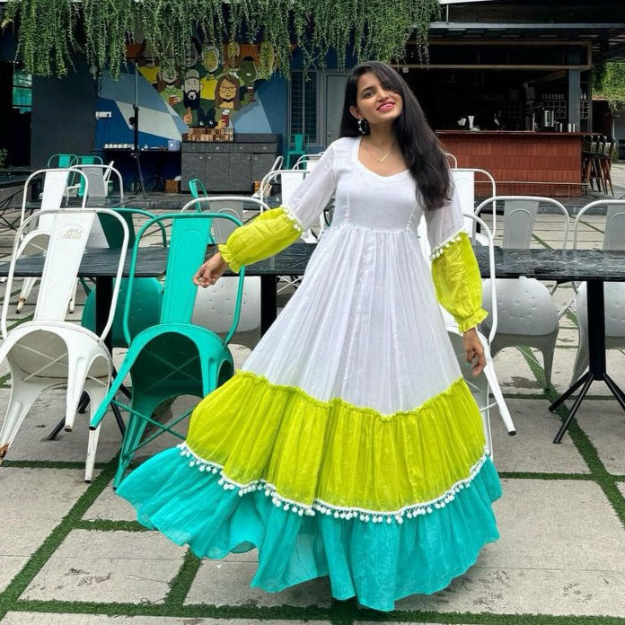 Women's Mint Kiwi Cotton Tier Dress