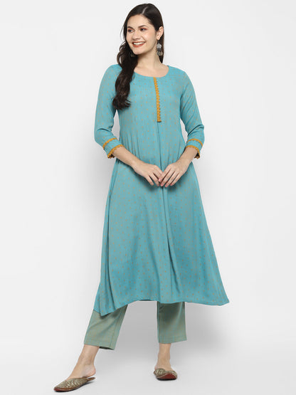 Women's Rama Color Viscose Blend Floral A-Line Self Design Kurta Pant Set