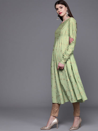 Women's Green printed anarkali kurta