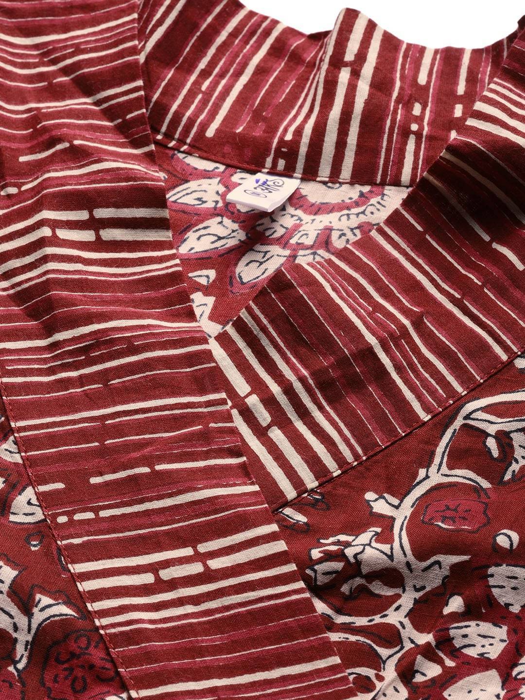 Women's  Maroon & Beige Printed Wrap Dress