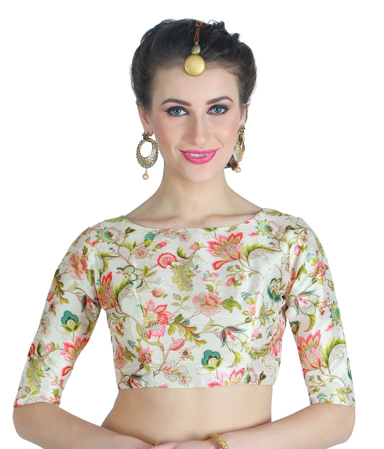 Women's White Floral Print Blouse by Shringaa