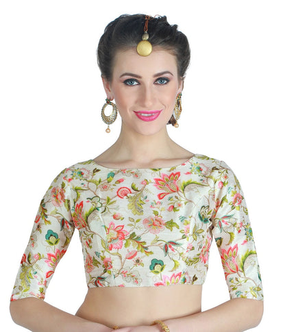 Women's White Floral Print Blouse by Shringaa