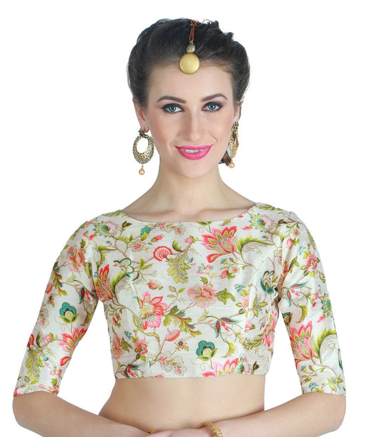 Women's White Floral Print Blouse by Shringaa
