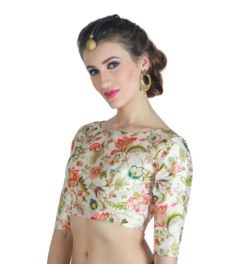 Women's White Floral Print Blouse by Shringaa
