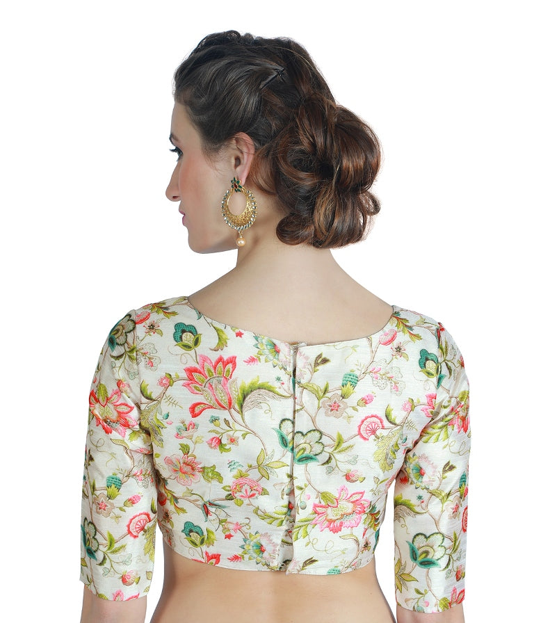 Women's White Floral Print Blouse by Shringaa