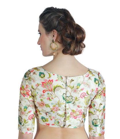 Women's White Floral Print Blouse by Shringaa