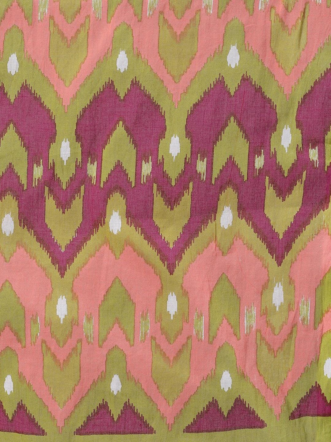 Women's  Green & Pink Ikat Printed Kurta with Palazzos & Dupatta